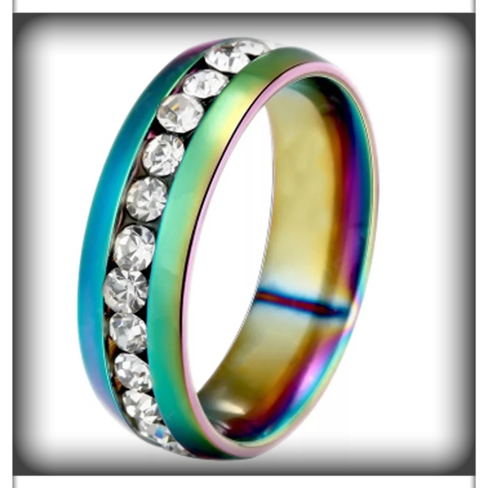 NWT Rainbow band Ring with zircon inlay NWT - Picture 4 of 11